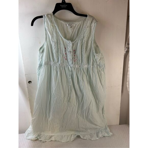 Laura Ashley gown cottage core size xl mint green thin India cotton rn#16073 - Picture 2 of 9